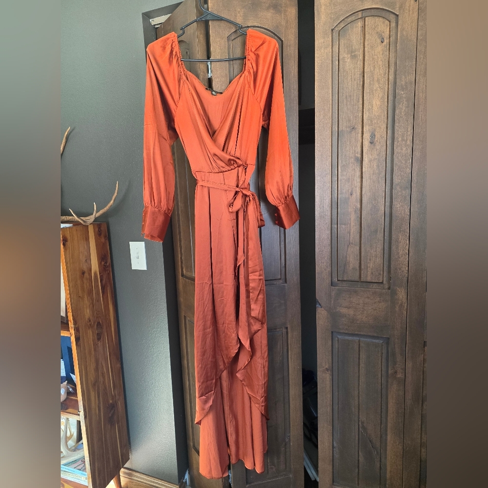 Elegant Orange Wrap Dress